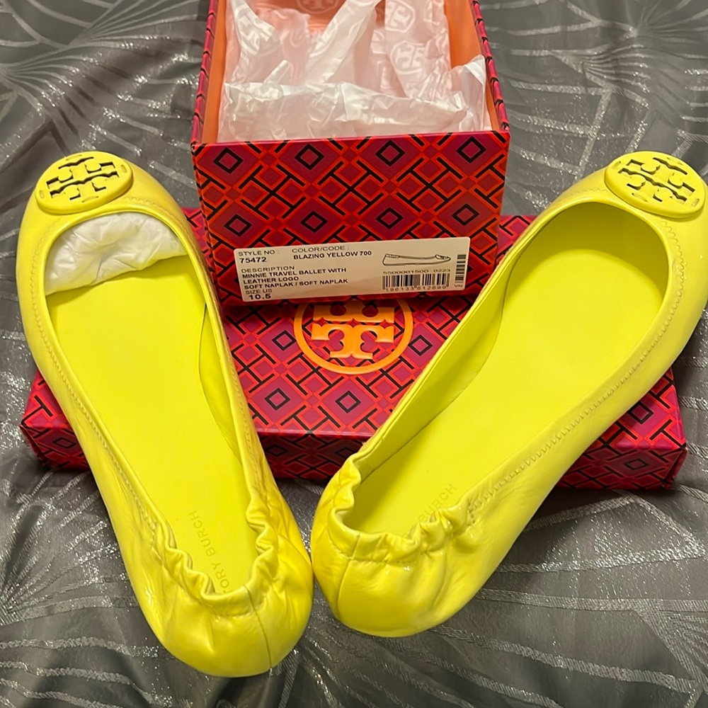 Tory Burch Mini Travel Ballet Flat Size 10.5 Blazing Yellow